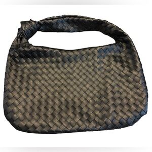 Urban Expressions Vanessa Black Woven Vegan Faux Leather Hobo Handbag